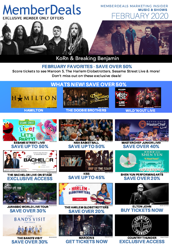February Music Shows Newsletter MemberDeals February Music Specials
